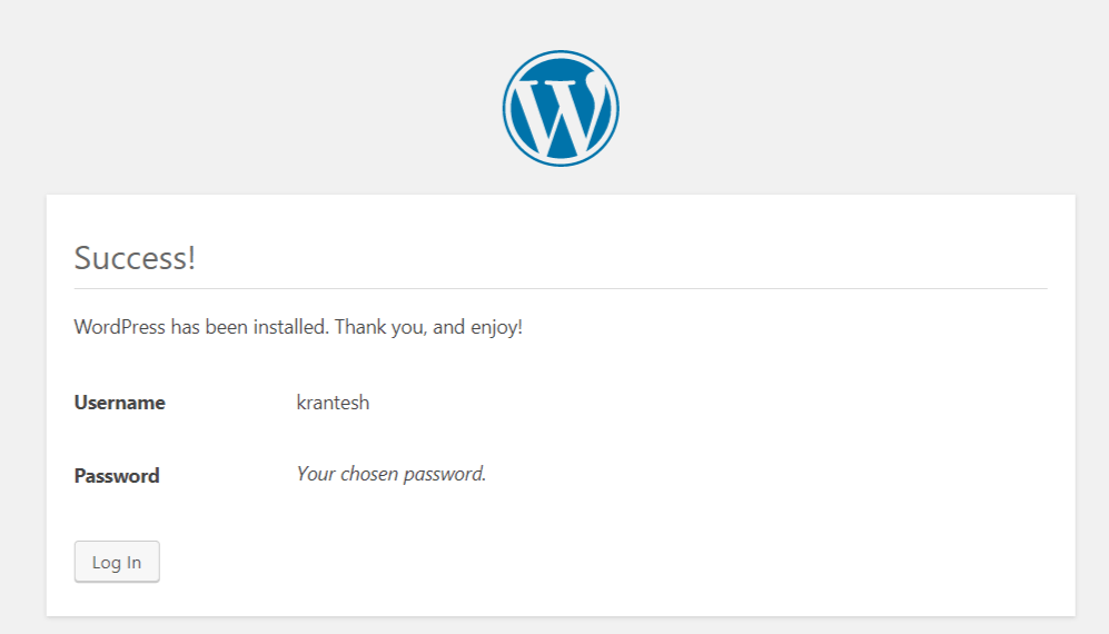 Successfully Installed WordPress