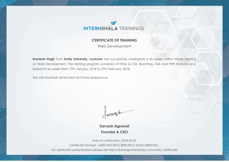 Web Development Training Certificate